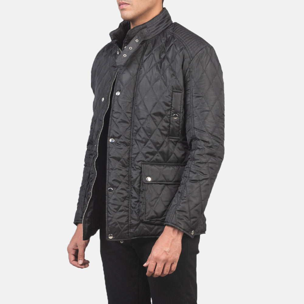 Black Polyester Winter Jacket - Rückansicht mit passgenauen Schultern &amp; sauberem Saum