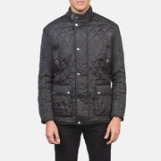 Detailansicht of Belted Band &amp; Button Hardware on Men's Barry Gesteppt Schwarz Windbreaker Lederjacke für Herren