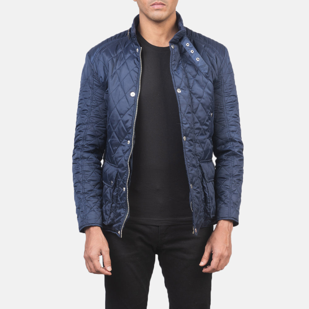 Men's Barry Gesteppt Blau Windbreaker Lederjacke für Herren in Blue Nylon - Vorderansicht &amp; maßgeschneiderte Silhouette | Online Kaufen