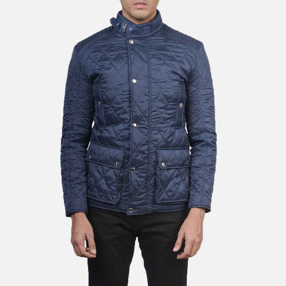 Men's Barry Gesteppt Blau Windbreaker Lederjacke für Herren - Seitenansicht mit ergonomischem Ärmelschnitt