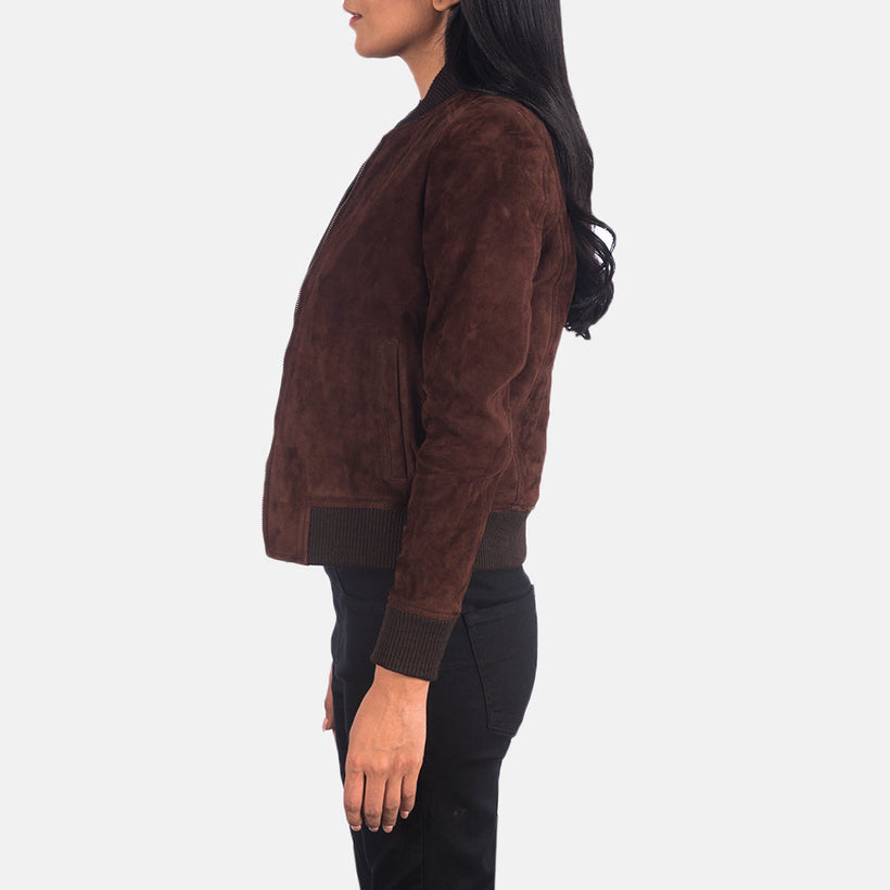 Bliss Braun Suede Leder-Bomberjacke für Damen