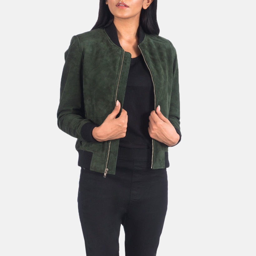 Bliss Grün Suede Leder-Bomberjacke für Damen