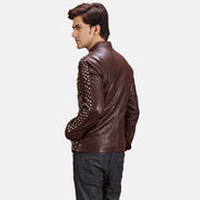 Maroon Sheepskin Leather Biker Jacket - Rückansicht mit passgenauen Schultern &amp; sauberem Saum