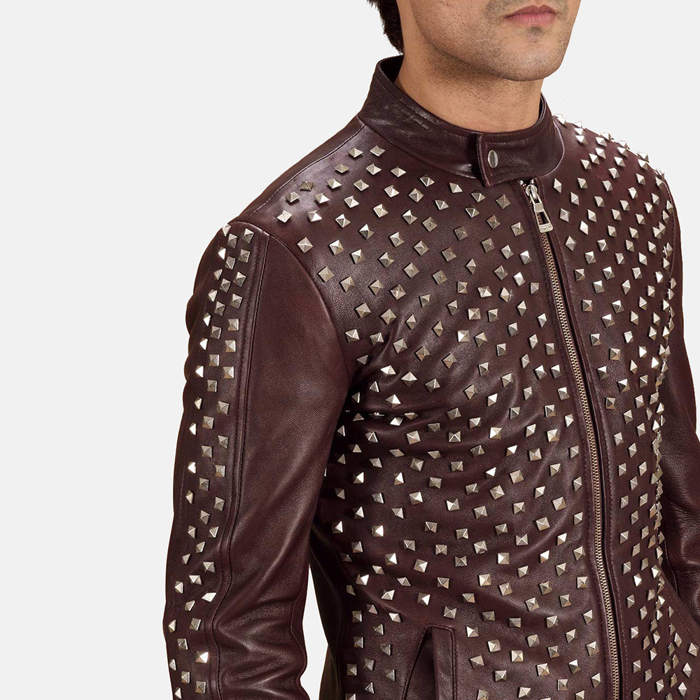 Detailansicht of Band with snap button &amp; Zipper Hardware on Blix Bono Kastanienbraun Leder-Bikerjacke für Herren