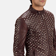 Detailansicht of Band with snap button &amp; Zipper Hardware on Blix Bono Kastanienbraun Leder-Bikerjacke für Herren
