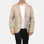 Borges Beige Lederblazer für Herren in Beige Poly-Cotton - Vorderansicht &amp; maßgeschneiderte Silhouette | Online Kaufen