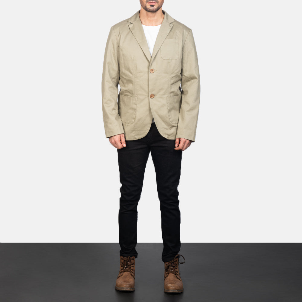 Borges Beige Lederblazer für Herren - Seitenansicht mit ergonomischem Ärmelschnitt