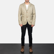 Borges Beige Lederblazer für Herren - Seitenansicht mit ergonomischem Ärmelschnitt