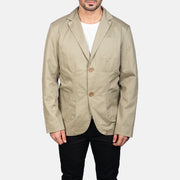Detailansicht of Notch &amp; Button Hardware on Borges Beige Lederblazer für Herren