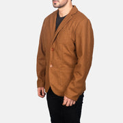 Khaki Synthetic Wool Leather Blazer - Rückansicht mit passgenauen Schultern &amp; sauberem Saum