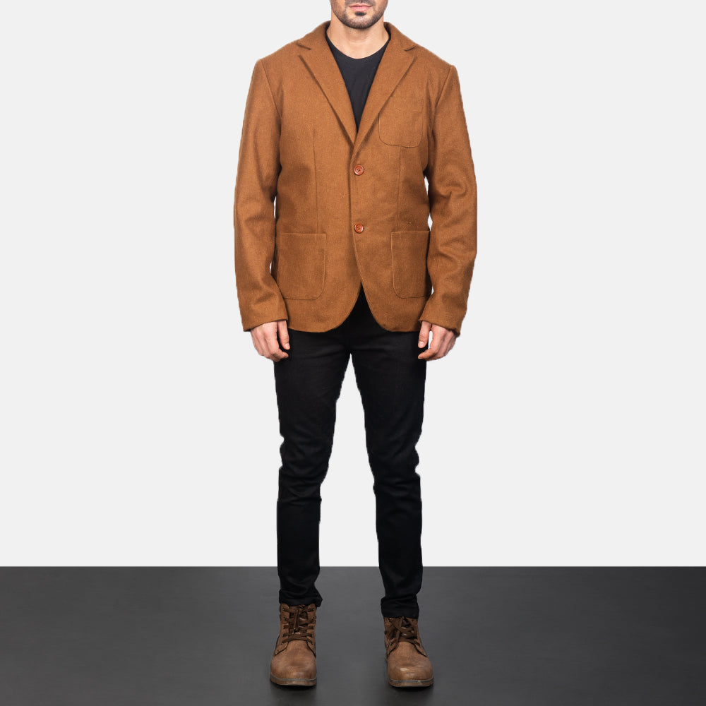 Men's Khaki Wool Blazer - Seitenansicht mit ergonomischem Ärmelschnitt