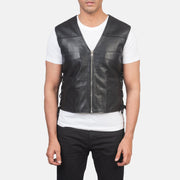 Detailansicht of Classic Collar &amp; Zipper Hardware on Men's Brandon Schwarz Lederweste für Herren