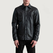 
Bronco Schwarz Leather Shirt für Herren - Seitenansicht mit ergonomischem Ärmelschnitt & sportlicher Passform