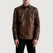 
Bronco Vintage-Braun Leather Shirt für Herren - Seitenansicht mit ergonomischem Ärmelschnitt & sportlicher Passform