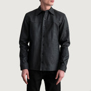 Bronco Tumbled Schwarz Leather Shirt für Herren - Seitenansicht mit ergonomischem Ärmelschnitt