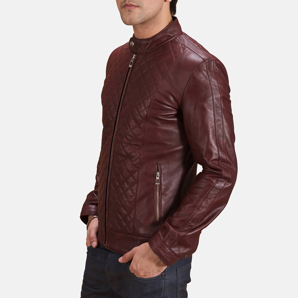 
Burgunn Dee Kastanienbraun Leder-Bikerjacke für Herren - Rückansicht mit passgenauen Schultern & sauberem Saum