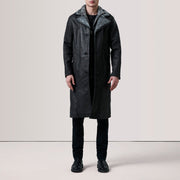 Distressed Black Sheepskin Snuffed Aviator Jacket - Rückansicht mit passgenauen Schultern &amp; sauberem Saum