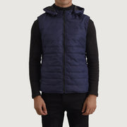 
Detailansicht of Classic Collar & Zipper Hardware on Carlo Blau Kapuzen-Steppweste für Herren