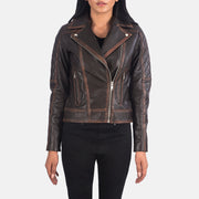 
Carolyn Quilted Vintage Brown Biker Jacket in Vintage Brown Goatskin Leather - Vorderansicht & maßgeschneiderte Silhouette | Online Kaufen