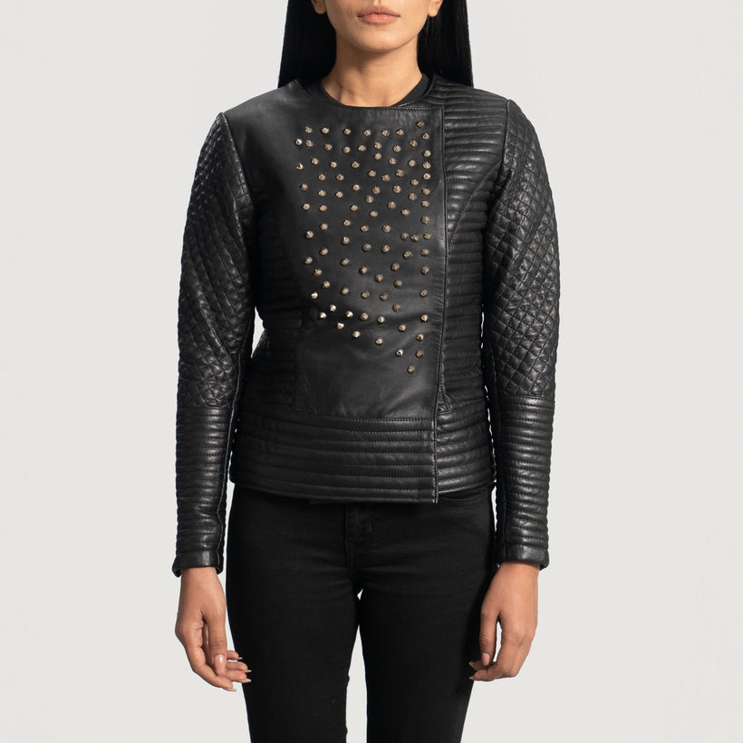 Celeste Studded Schwarz Lederjacke für Damen