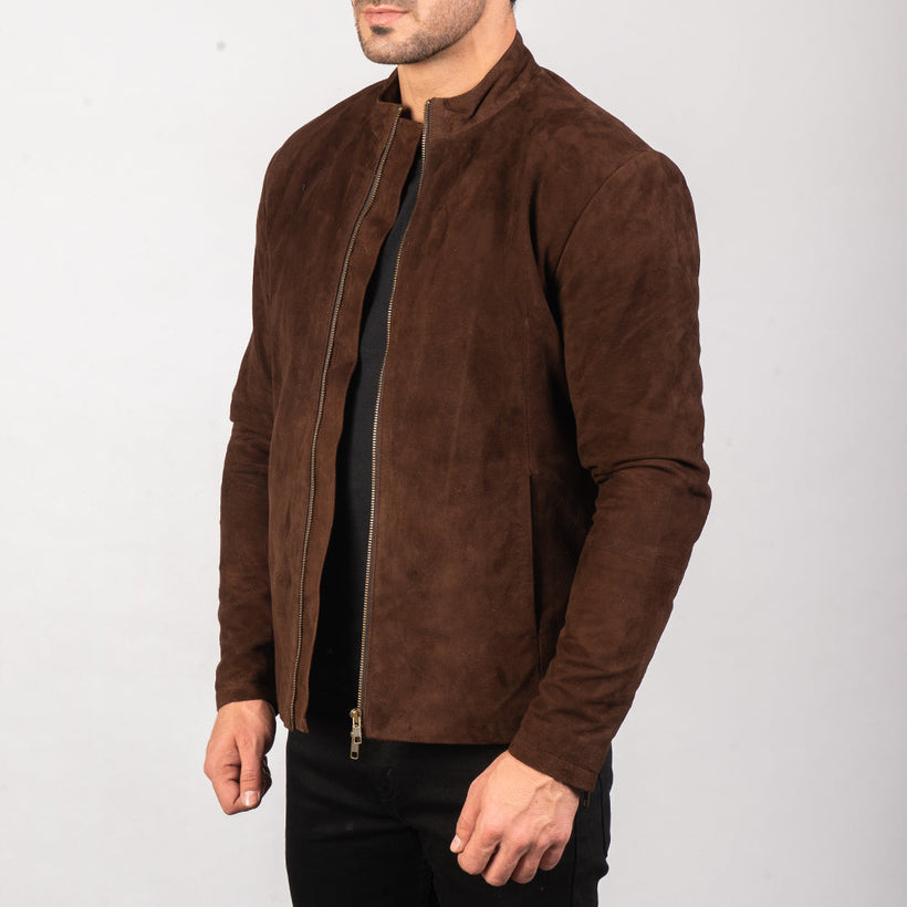 Charcoal Mocha Suede Leder-Bikerjacke für Herren