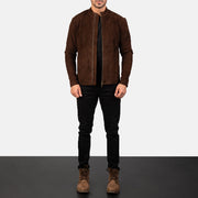 
Charcoal Mokka Suede Leder-Bikerjacke für Herren - Seitenansicht mit ergonomischem Ärmelschnitt & sportlicher Passform