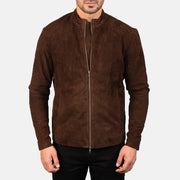 
Detailansicht of Mandarin & Zipper with Dual Puller Hardware on Charcoal Mokka Suede Leder-Bikerjacke für Herren