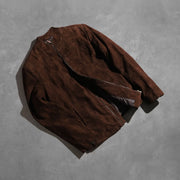 
Handwerkliche Saumverarbeitung an Charcoal Mokka Suede Leder-Bikerjacke für Herren