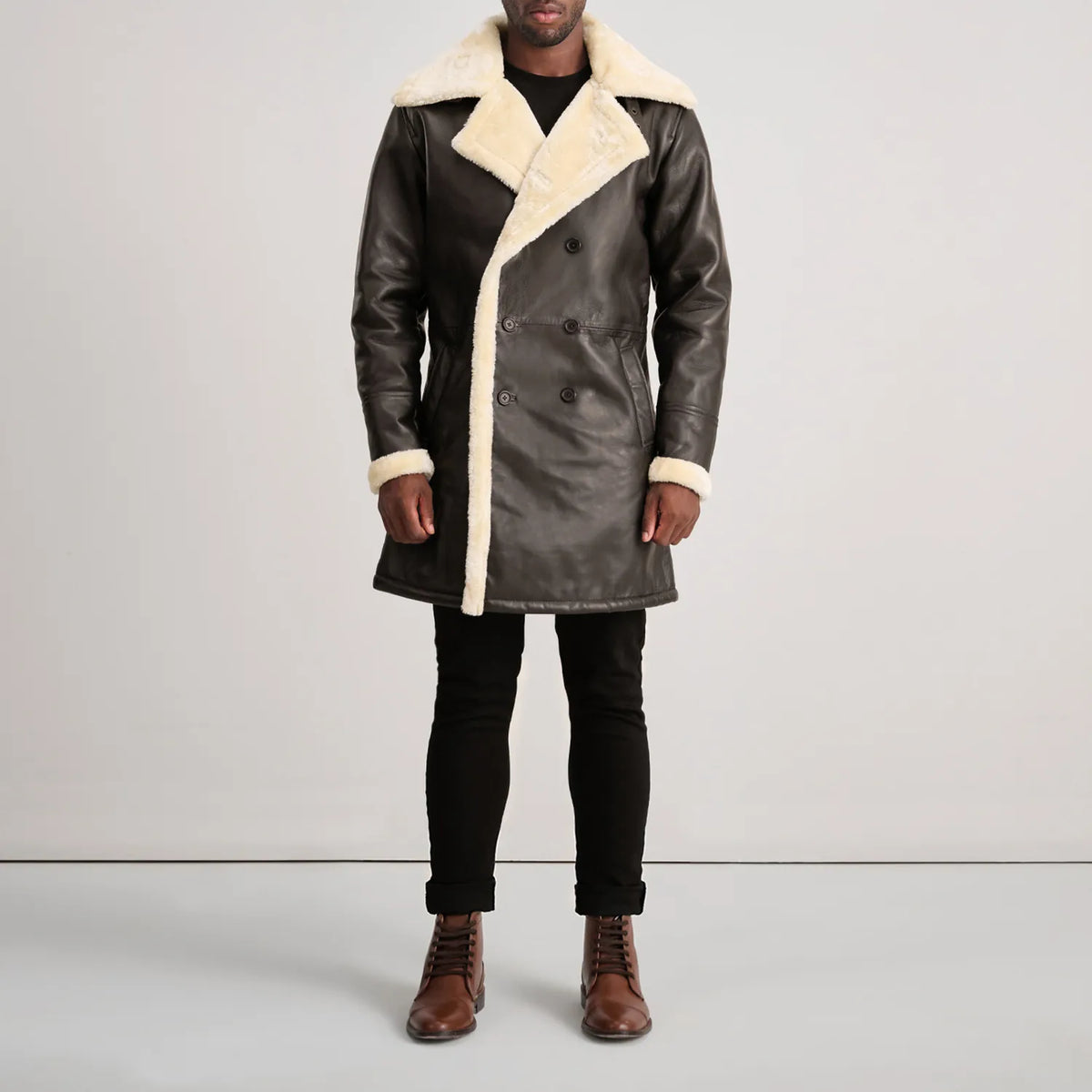 Charles Ledermantel Braun Shearling Ledermantel für Herren – Zusätzliche Produktansicht 3