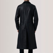 Close-Up Detail of Notch & Button Hardware on Charlton Black Leather Single Breasted Coat For Men