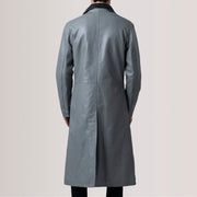 Detailansicht of Notch &amp; Button Hardware on Charlton Grau Leather Single Breasted Ledermantel für Herren For Men