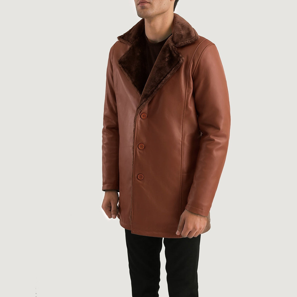 Brown Sheepskin Burnishing Winter Jacket - Rückansicht mit passgenauen Schultern &amp; sauberem Saum