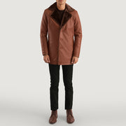 Men's Cinnamon Braun Leather Fur Ledermantel für Herren - Seitenansicht mit ergonomischem Ärmelschnitt