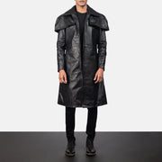 Men's Classic Schwarz Leather Duster für Herren in Black Cowhide Leather - Vorderansicht &amp; maßgeschneiderte Silhouette | Online Kaufen