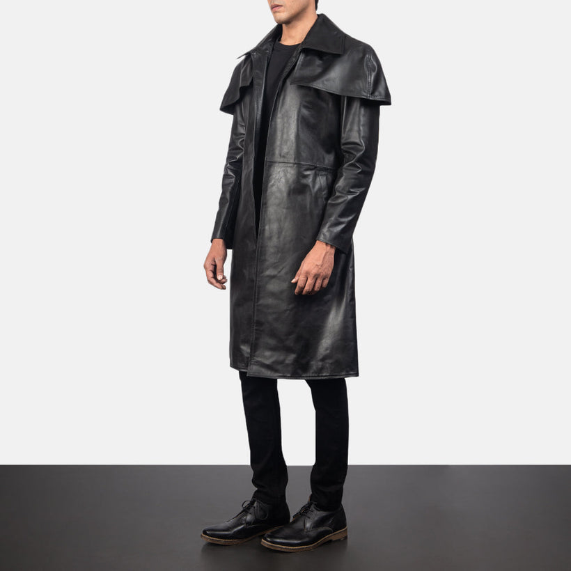 Classic Schwarz Leather Duster für Herren