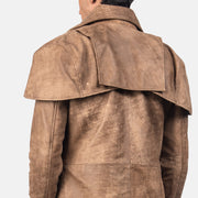 
Detailansicht of Classic Collar & Heavy-Duty Zipper Hardware on Classic Braun Leather Duster für Herren