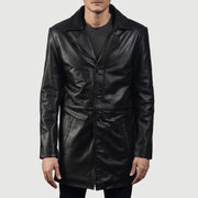 Men's Classmith Black Leather Coat - Seitenansicht mit ergonomischem Ärmelschnitt