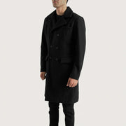 Black Synthetic Wool Trench Coat - Rückansicht mit passgenauen Schultern &amp; sauberem Saum
