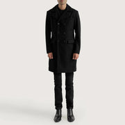 Men's Claud Black Wool Double Breasted Coat - Seitenansicht mit ergonomischem Ärmelschnitt