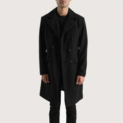 Detailansicht of Notch &amp; Button Hardware on Men's Claud Black Wool Double Breasted Coat
