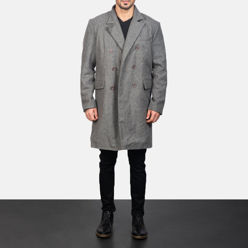 Claud Grau Wool Double-Breasted Ledermantel für Herren
