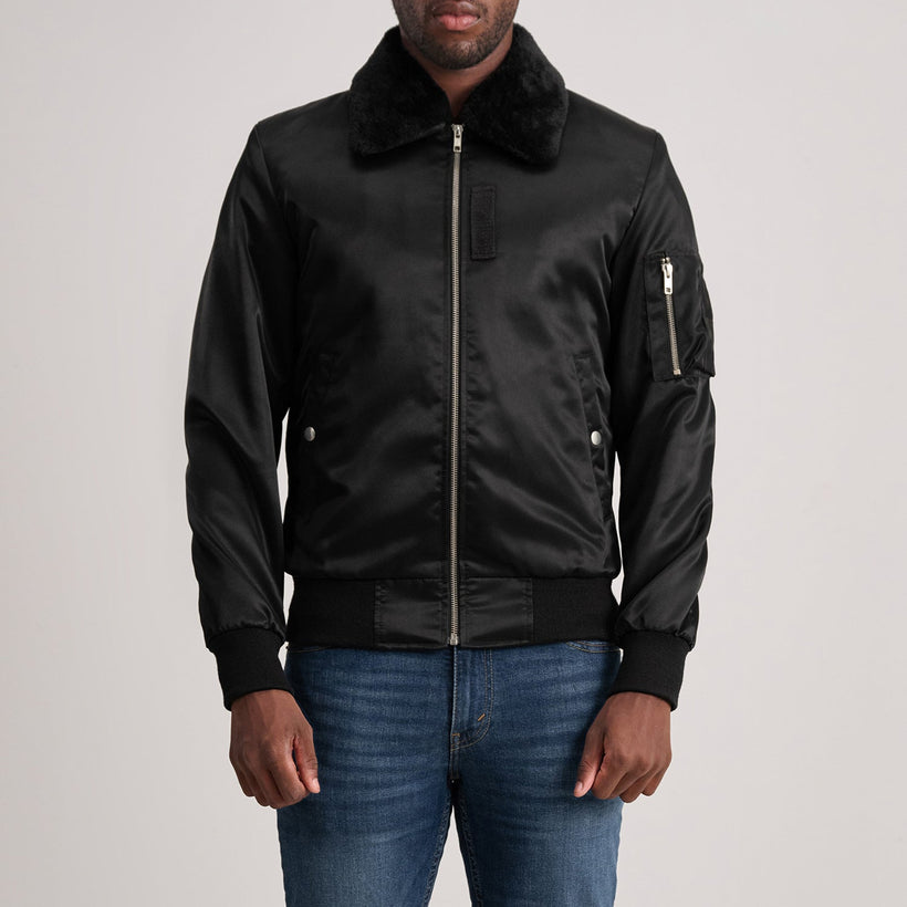 Clyde B-1-5 Schwarz Leder-Bomberjacke für Herren