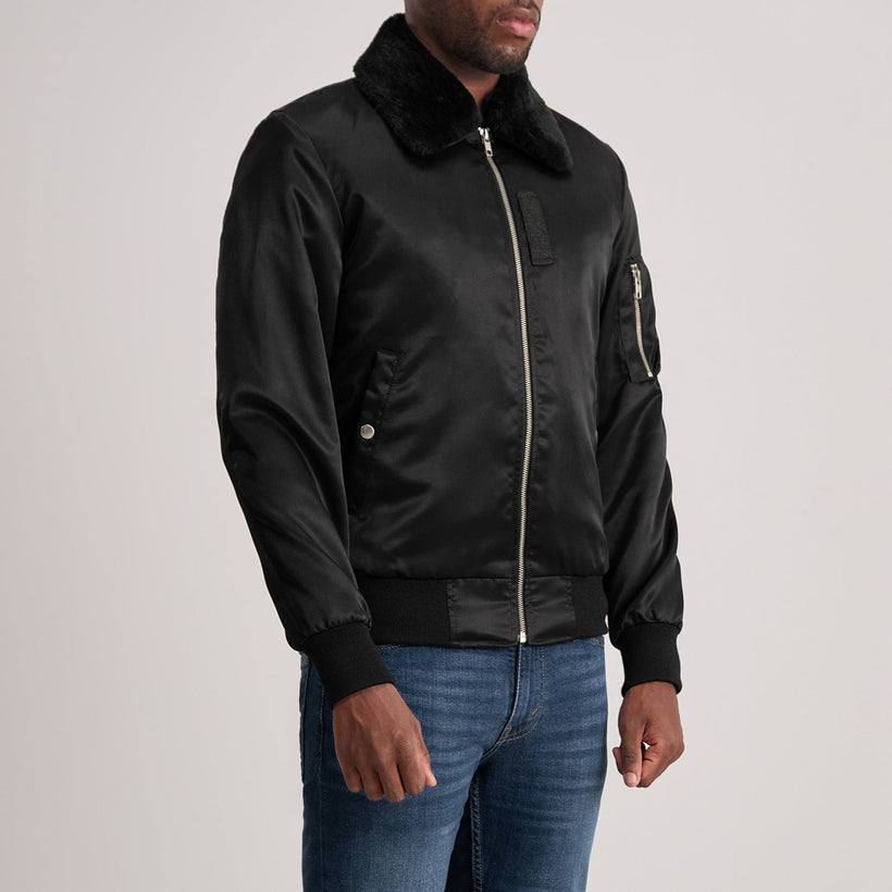 Clyde B-1-5 Schwarz Leder-Bomberjacke für Herren