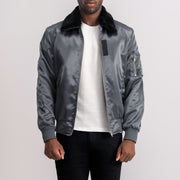Clyde B-15 Grey Bomber Jacket - Seitenansicht mit ergonomischem Ärmelschnitt