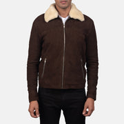 Detailansicht of Shirt with Removable Fur Collar &amp; Zipper Hardware on Men's Coffner Braun Shearling Fur Lederjacke für Herren