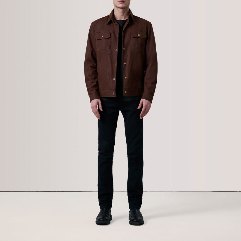 Colberto Braun Waxed Canvas Trucker Lederjacke für Herren