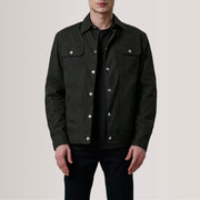 Colberto Olive Waxed Canvas Trucker Lederjacke für Herren For Men in Olive Waxed Cotton Canvas - Vorderansicht &amp; maßgeschneiderte Silhouette | Online Kaufen