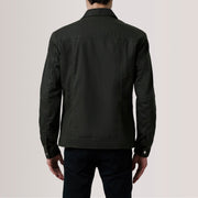 Detailansicht of Classic Collar &amp; Snap Button Hardware on Colberto Olive Waxed Canvas Trucker Lederjacke für Herren For Men