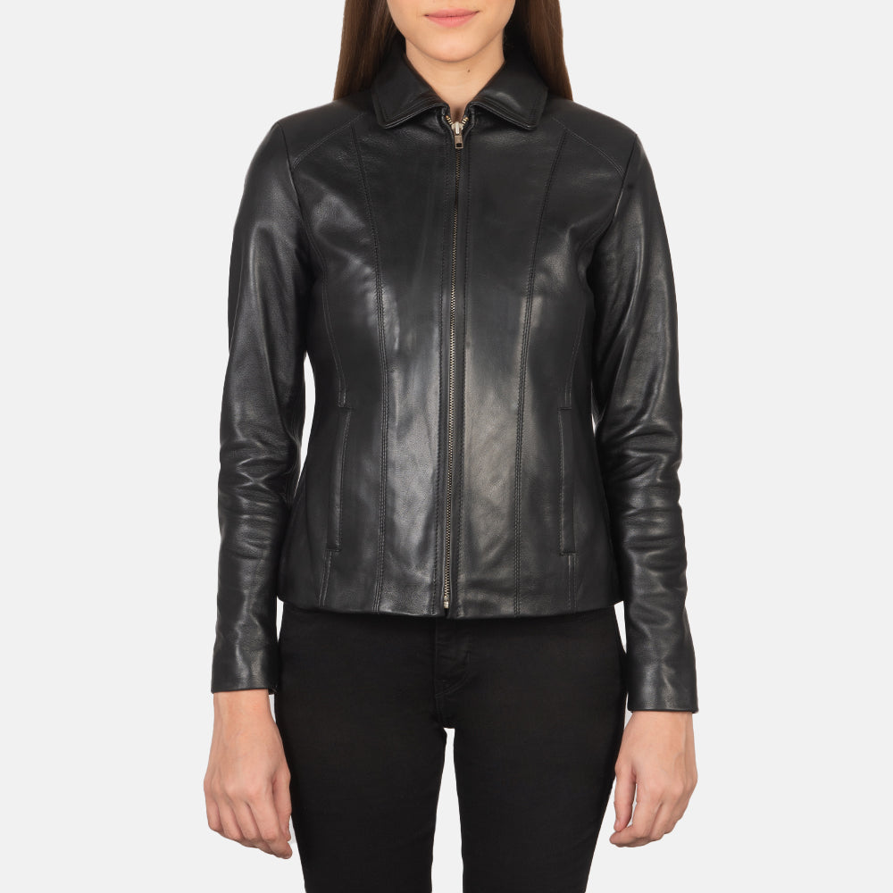 Black Sheepskin leather Jacket - Rückansicht mit passgenauen Schultern &amp; sauberem Saum
