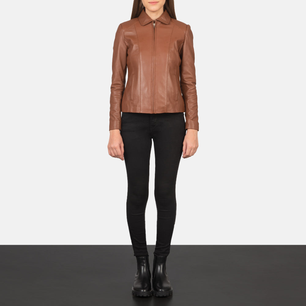 Women Colette Braun Lederjacke für Damen - Seitenansicht mit ergonomischem Ärmelschnitt